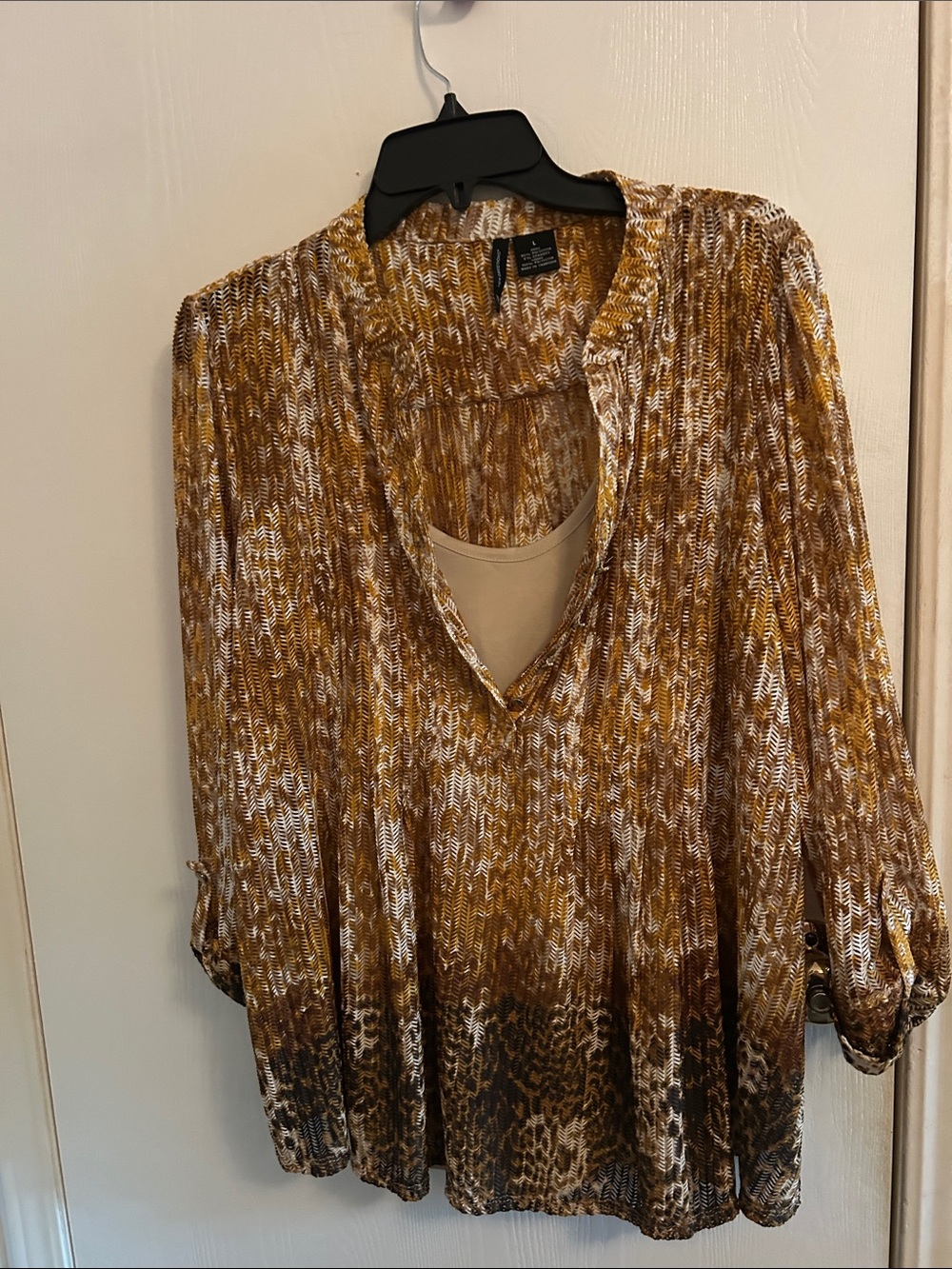 new directions Gold and Cream Patterned Long-Sleeve Tunic